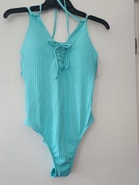 SO Aqua Ribbed Lace-Up Swimsuit